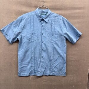 Cubavera Shirt Mens Large Blue Short Sleeve Button Up Camp Casual Pockets 23x31